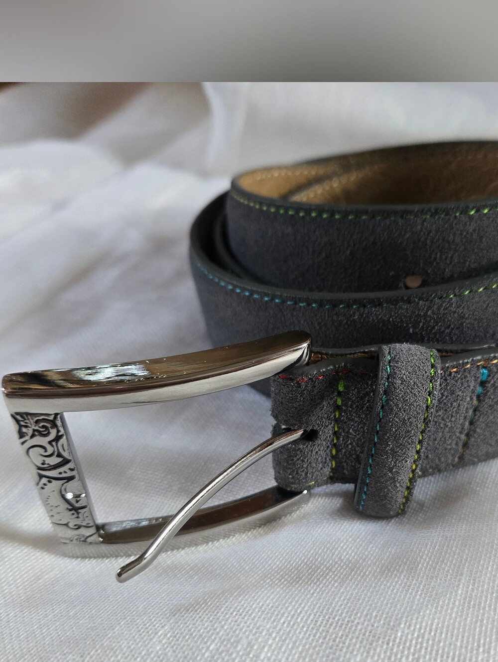Robert Graham Gray Suede Men's Belt with Color Stitching Sz 44 NWOT